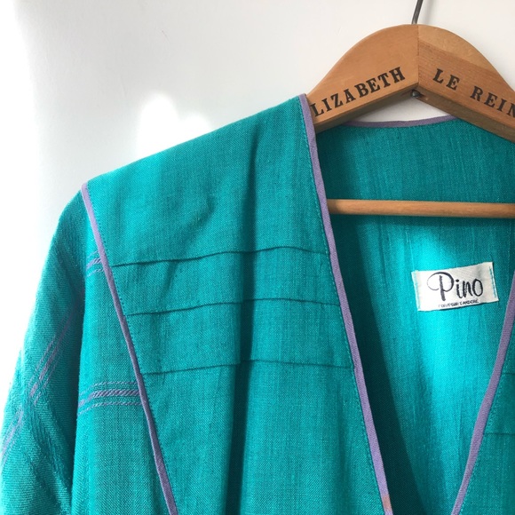 Vintage 80’ Turquoise double Breasted Bomber Jacket - Picture 2 of 8